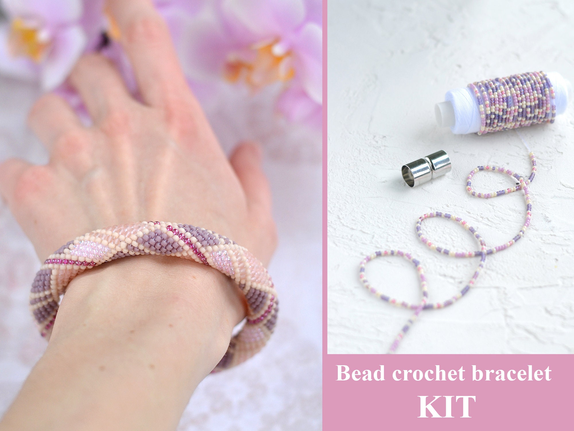 Bead crochet bracelet KIT Bead crochet pattern Geometric Etsy