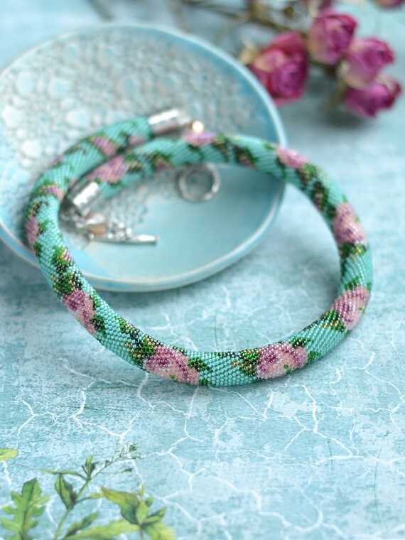 Bead Crochet Bracelet Pattern Beaded Rope Pattern Floral Print Bracelet Seed  Beads Diy 