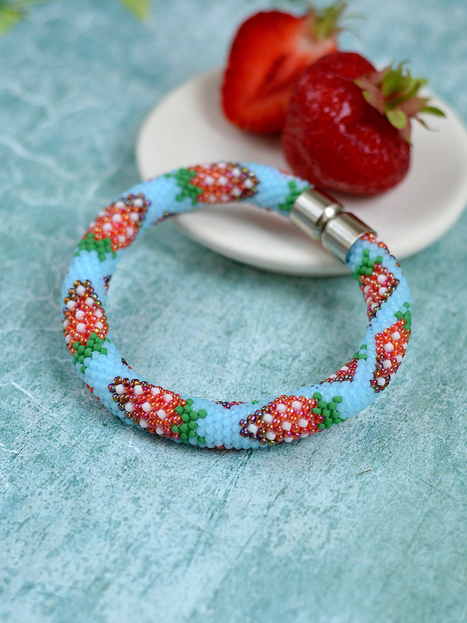Bead Crochet Pattern With Strawberries for Bracelet or Etsy UK