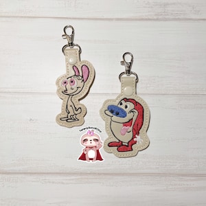Cat and Chihuahua Cartoon friends SnapTab | KeyFob Keychain | Embroidered Keychain| Fandom Gifts |