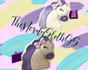 Unicorn Hair Clips: Embroidered Animal Hair Accessories (Set of 2)