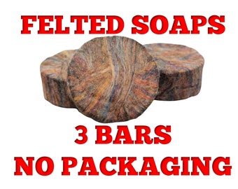 3 Bars AUTUMN LODGE - Felted 4 oz Round Handcrafted Cold Process Soap, 100% Merino Wool, No Packaging, Sustainable, Savings