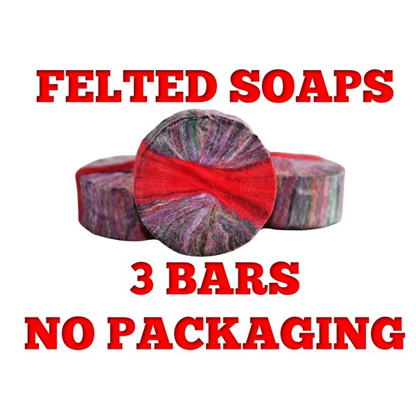 3 Bars CHERRY ALMOND - Felted 4 oz Round Handcrafted Cold Process Soap, 100% Merino Wool, No Packaging, Sustainable, Savings