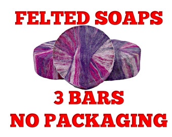 3 Bars LILAC- Hand Felted Natural Bar Soap, 100% Merino Wool, No Packaging, Sustainable, Savings