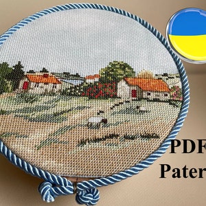 Ukrainian Landscape cross stitch PDF pattern Stand with Ukraine