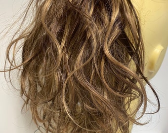Wavy Dark Brown Highlight Scrunchie, Human Hair Blend Extension