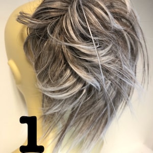 Authentic curly Hair  scrunchie extension ponytail in ash grey blonde curly with white highlights (1)