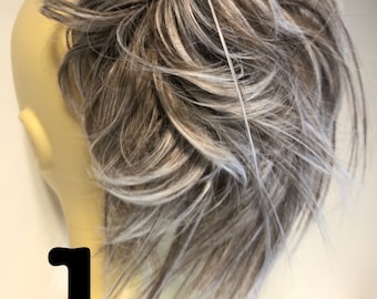 Authentic curly Hair  scrunchie extension ponytail in ash grey blonde curly with white highlights (1)