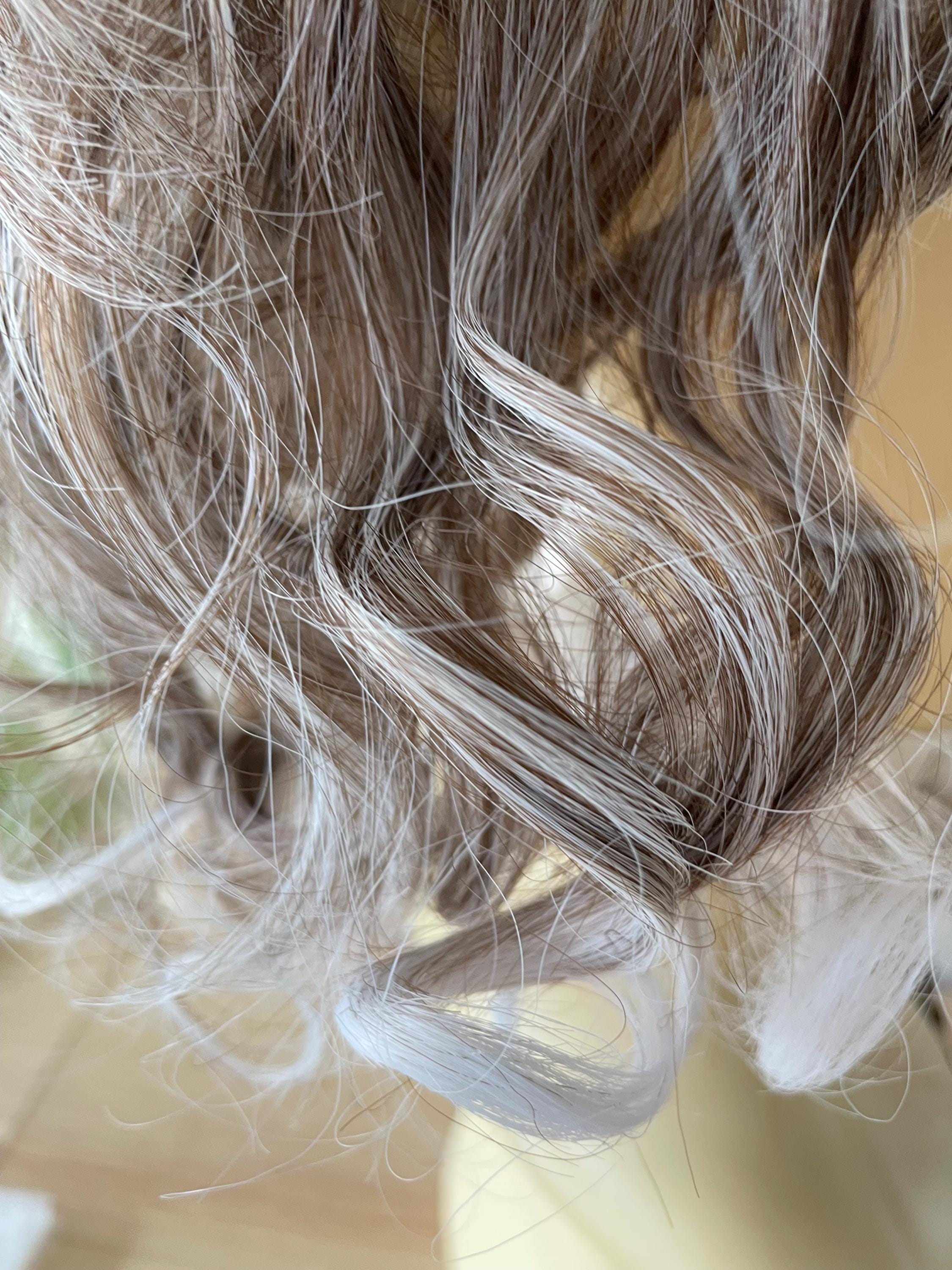Authentic curly Hair scrunchie extension ponytail in mixed natural light blonde silver with white tips (13/111)