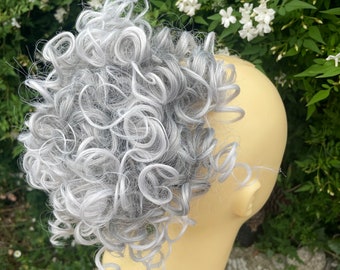 Grey ombré grey with silver tips tips deep curl Hair  extension drawstring hairpiece  (14/15)