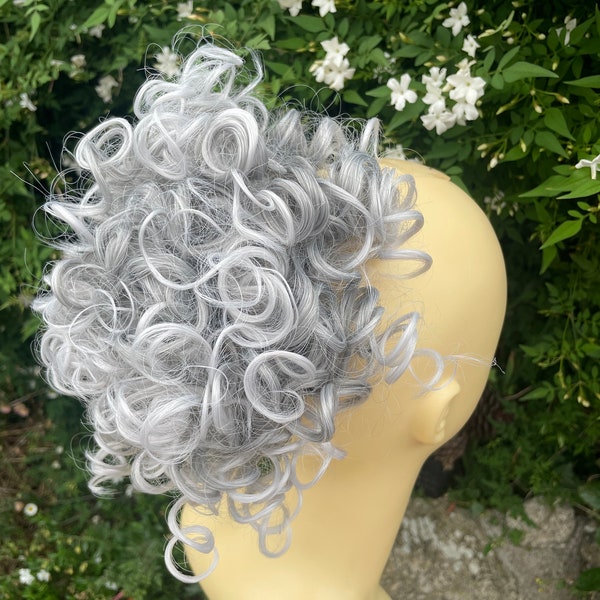 Grey ombré grey with silver tips tips deep curl Hair  extension drawstring hairpiece  (14/15)