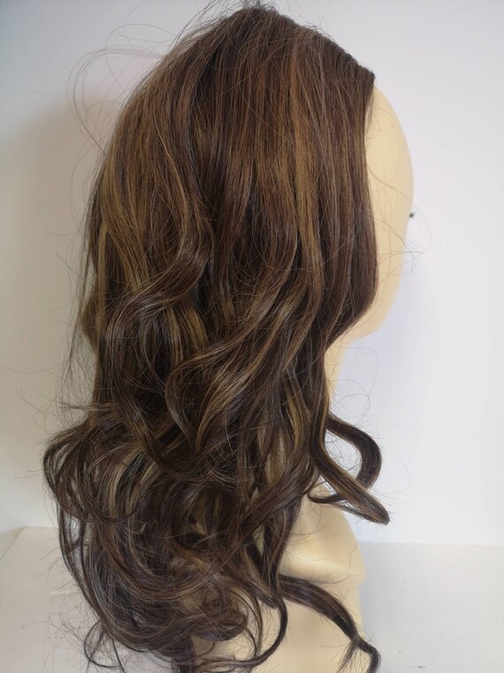 Dark Brown And Blonde Highlights Curly Crown Boost 18 Inches Clip In Hairpiece 4 27