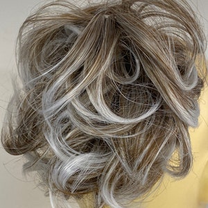 Authentic curly Hair  scrunchie extension ponytail in blonde and silver white streaks (13/2)