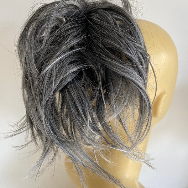 Large messy dark slate grey with silver Tones hair Scrunchie (15/33)