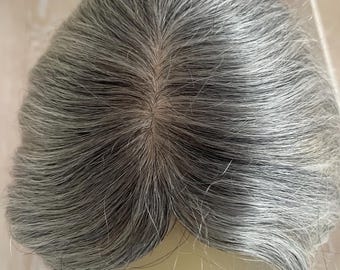 Human hair Topper salt and pepper to  add volume and length cover up thin hair clip on (6/9t)