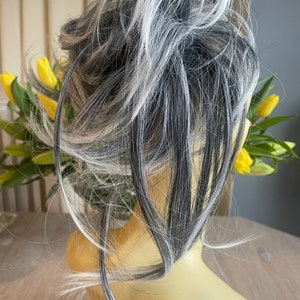 Salt & Pepper Hair Scrunchie Extension, Silver White Ends