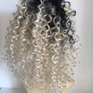 Authentic large ombré black to blonde deep curl Hair  extension scrunchie ponytail ((22/19)