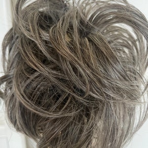 Dark natural grey deluxe hair scrunchie extension ponytail put up wavy bun  extension (Dgrey)