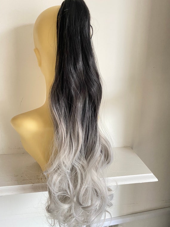 Hairpiece Black and Silver Ombré Platinum Clip on Ponytail - Etsy UK Hairpiece Black and Silver Ombré Platinum Clip on Ponytail - Etsy UK