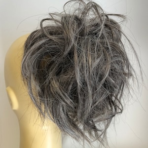 Authentic large messy Hair  scrunchie extension ponytail in brown / grey mix (14/20)