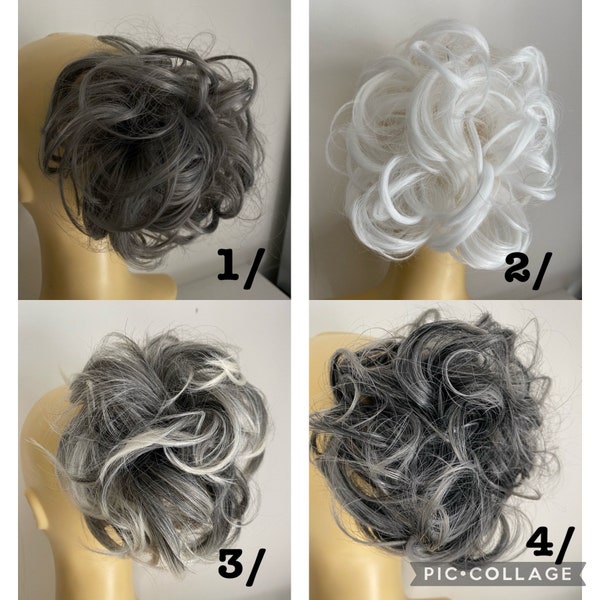 Grey /silver /white Hair scrunchies in 4 different colours ,(14/16)