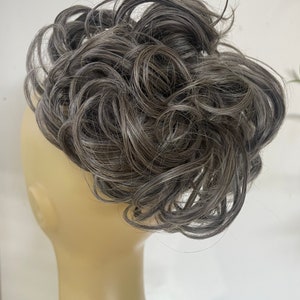 Dark natural grey deluxe hair scrunchie extension ponytail put up curly bun  extension (Dgrey)
