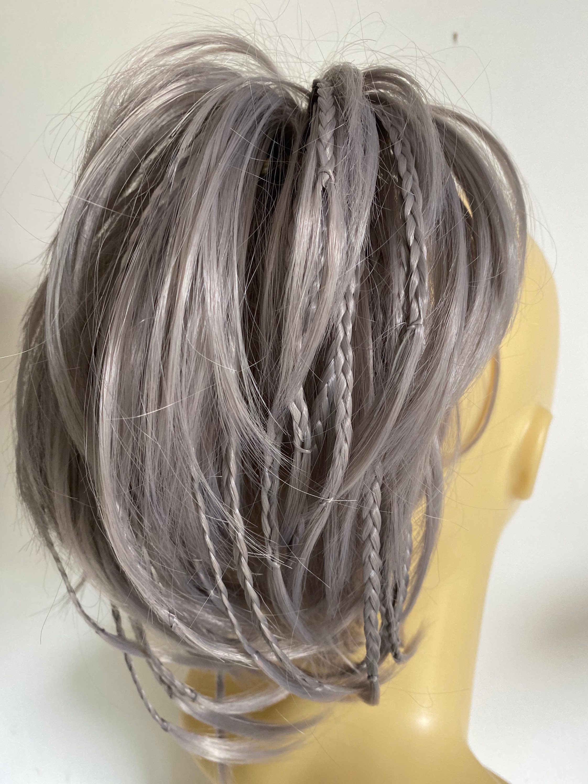 Short Clip on ponytail extension i silver grey with braids Etsy