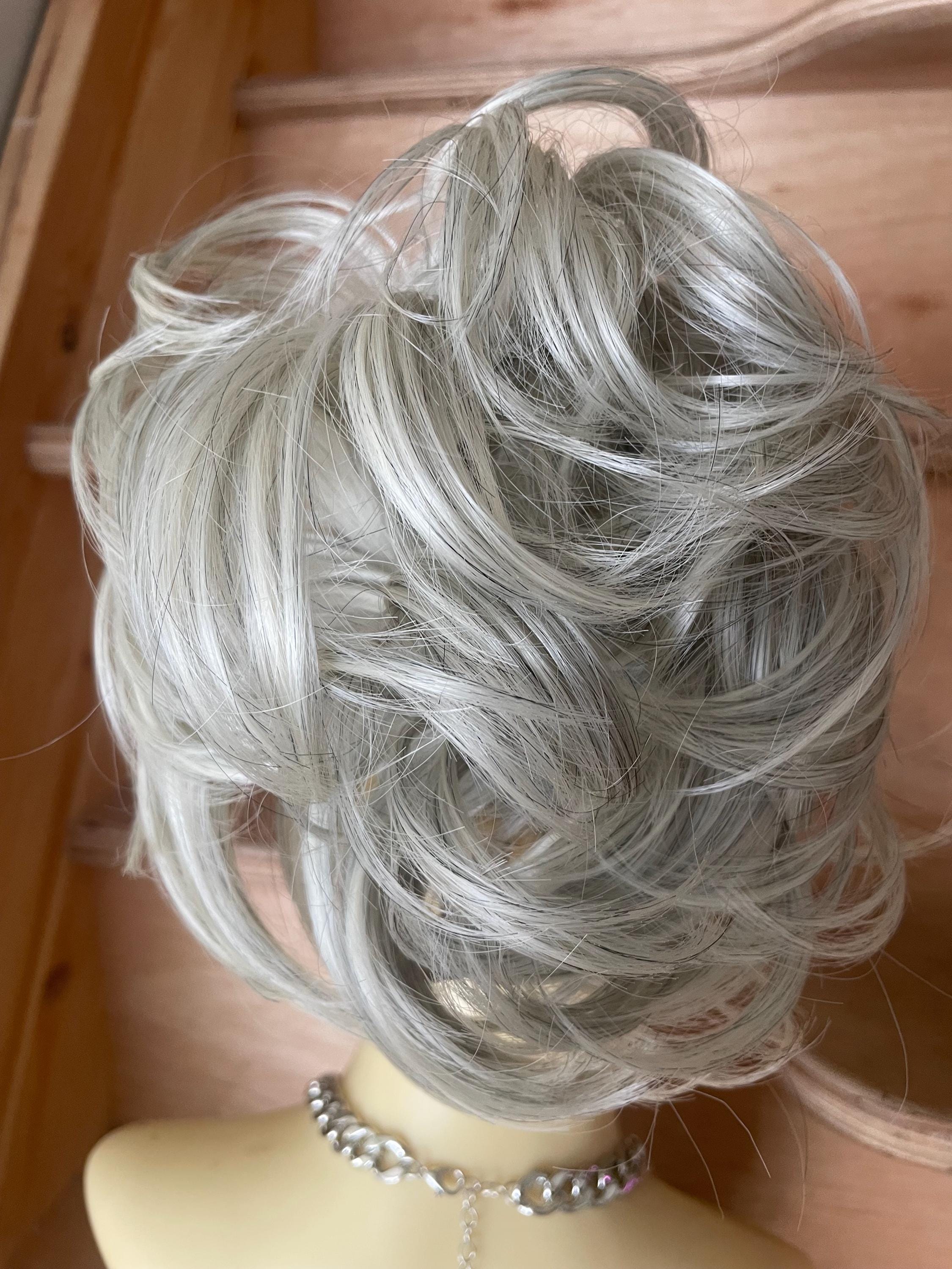 Light natural grey deluxe hair scrunchie extension ponytail put up wavy bun  extension (Lgrey)