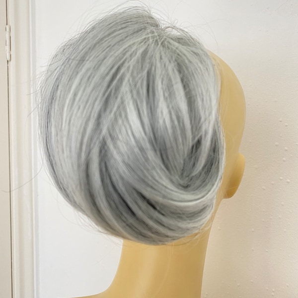 Authentic grey silver finest black strands wraparound bun drawstring Hair extension ponytail best quality