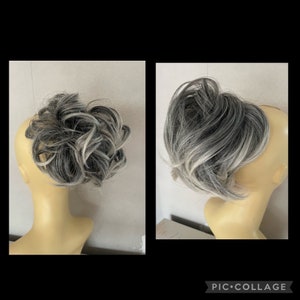 Grey with creamy tips curly Hair  scrunchie hairpiece  (13/3) also (14/16)