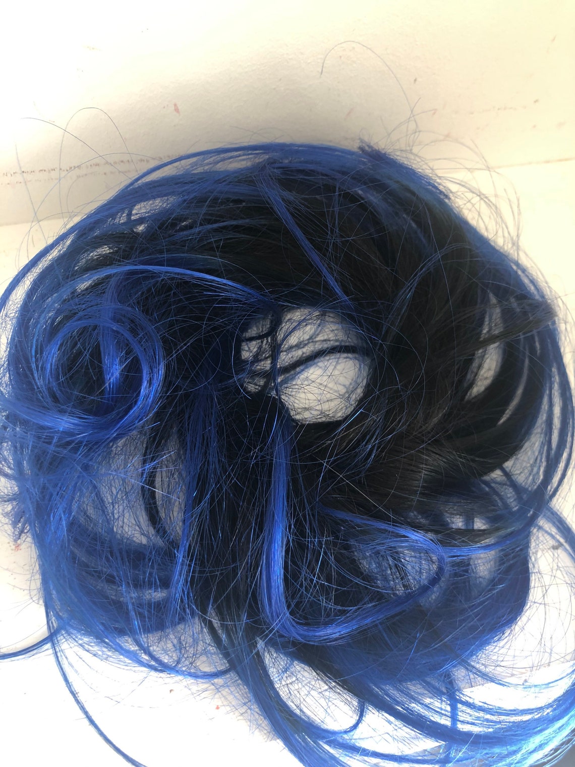 100 Human Hair Black And Bright Blue Ombr Messy Shair Etsy