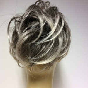 Ash Grey Scrunchie, Creamy Blonde Tips, Synthetic Hairpiece