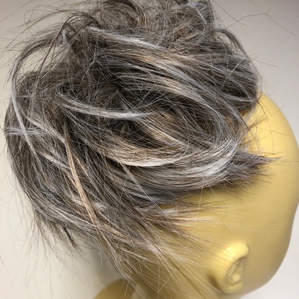 Authentic large messy Hair  scrunchie extension ponytail in blonde-grey with silver streaks 13/111