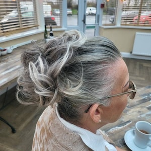 Grey with creamy tips curly Hair  scrunchie hairpiece  (13/3t) also (14/16)