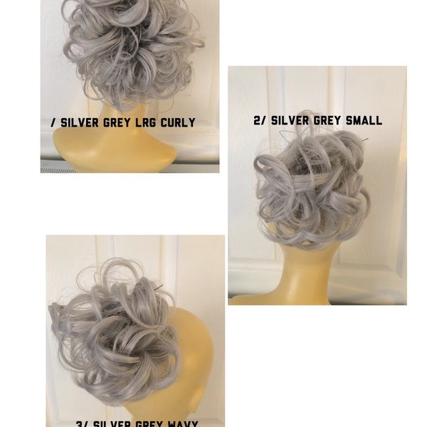Silver grey Hair scrunchies in 3 different styles best quality synthetic hairpieces (3)