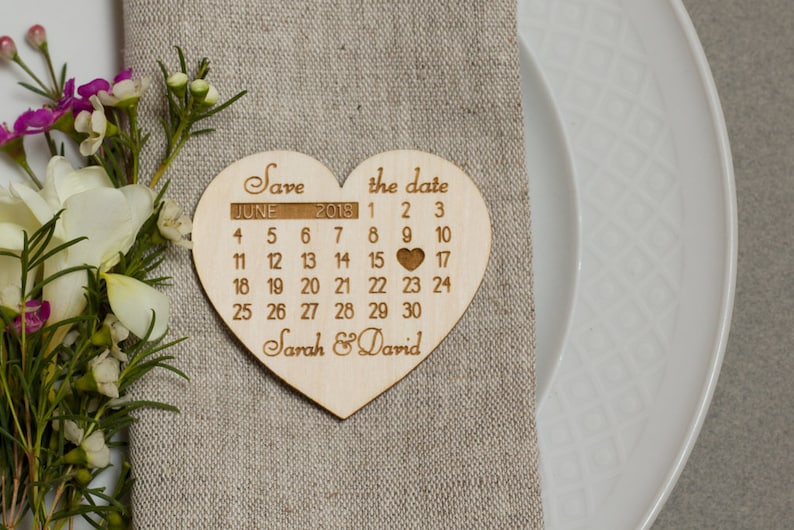 Heart Calendar Wood Magnets Calendar Save the Date Magnets Wooden Save the dates Heart Save the Date Magnets Laser engraved