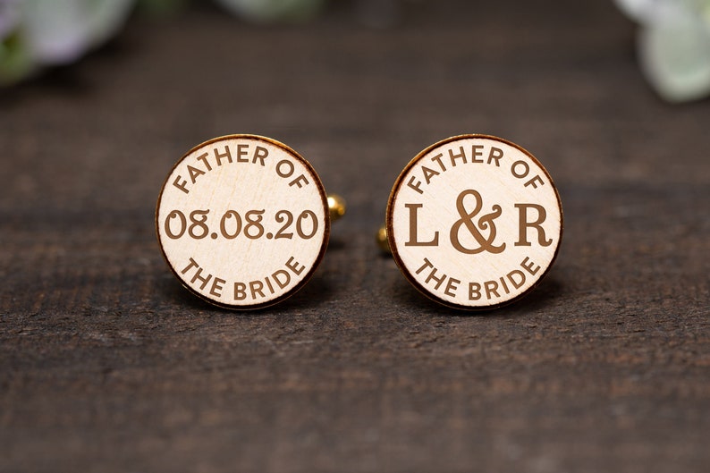 Custom Wedding Cufflinks Unique Wooden Cufflinks Personalized Cuff Links Father of the Bride Wedding Gift Father of the Bride Cufflinks