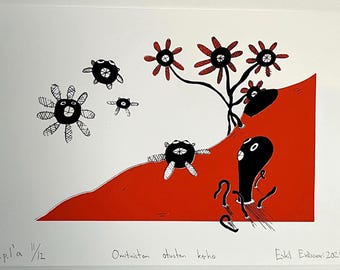 Abstract Silkscreen Print: Whimsical Creatures, Modern Art