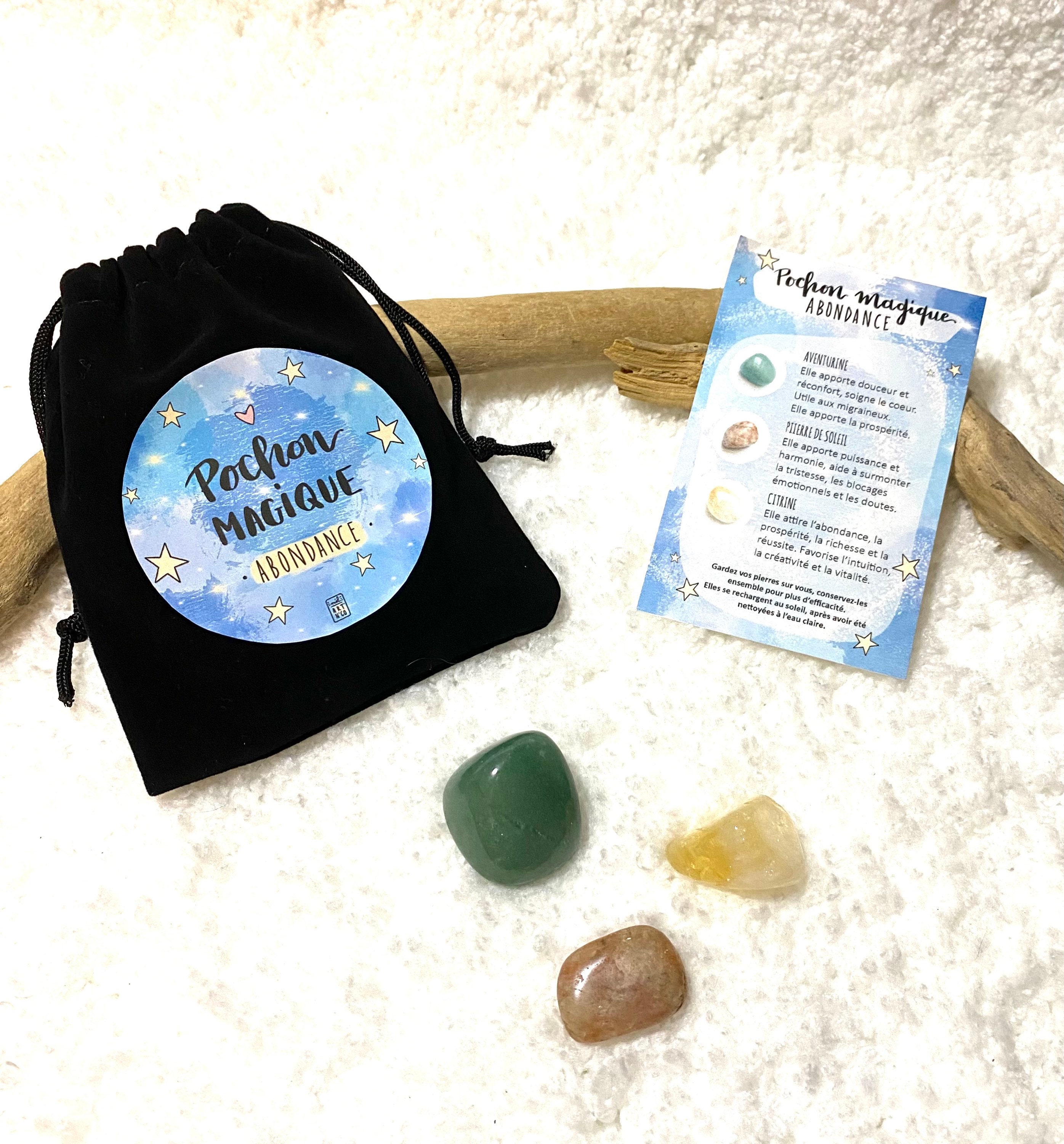 Pochon Magique Abondance | Lot de 3 Pierres Roulées