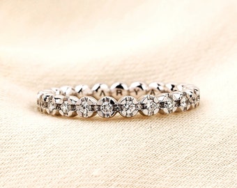 Minimalistic Tennis Diamond Ring in 14K Gold/ Full Eternity Wedding Band/ Thin Diamond Ring/ Birthay Gift/ Valentines Day Gift For Her