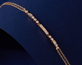 Diamond Morse Code Name Bracelet/ Custom Diamond Bracelet in 14K Gold/ Personalized Birthday Gift/ Morse Code Jewelry/ Gold Letter Bracelet