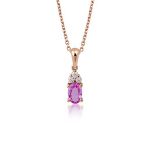 Pink Sapphire Necklace with Diamonds, 14K Rose Gold Pink Sapphire Pendant, Unique Sapphire Diamond Pendant, Engage Jewelry Gift, Anniversary