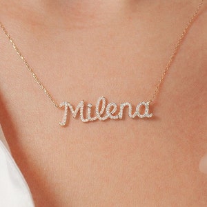 Collar con nombre personalizado de regalo / Collar con nombre de diamante personalizado / Collar con letras de oro / Joyas con personalidad / Regalo de aniversario de cumpleaños para ella