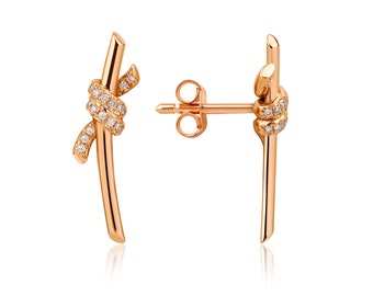Knot Diamond Wedding Earrings in Rose Gold/ Diamond Hanging Earrings/ Bridal Wedding Jewelry/ Wife Anniversary Gift/ Wedding Jewelry Gift