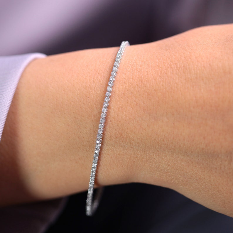 Dainty Diamond Tennis Bracelet / 14K Gold Minimal Tennis Etsy