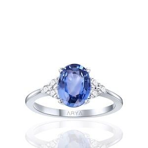 Ceylon Blue Sapphire With Diamonds Ring/ Oval Cut Ceylon Sapphire/ Proposal Engage Wedding Ring/ Anniversary Gift/ Gemstone Ring For Mom