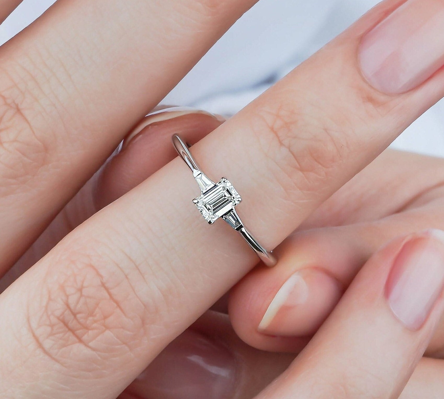 0.30 Carat Emerald Cut GIA Diamond Engagement Ring/ Trapezoid Side Diamond  Ring/ Three Stone Diamond Ring/ Engage Wedding Jewelry/ Gifted - Etsy
