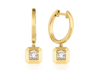 0.50 Carat Diamonds Solitaire Hanging Earrings/ Minimalistic Gold Earrings/ Diamond Drop Latch Back Earrings/ Engage Anniversary Gift