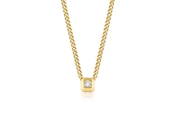 0.50CT Diamond Halo Pendant with Cuban Chain/ 14K Gold Cuban Choker/ Minimal Cuban Necklace/ GIA Certified Diamond/ Wedding Anniversary Gi