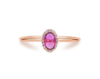 Minimalistic Natural Pink Tourmaline With Diamond Ring/ Oval Cut Tourmaline Ring/ Birthday Gift/ Anniversary Ring For Her/ Christmas Gift